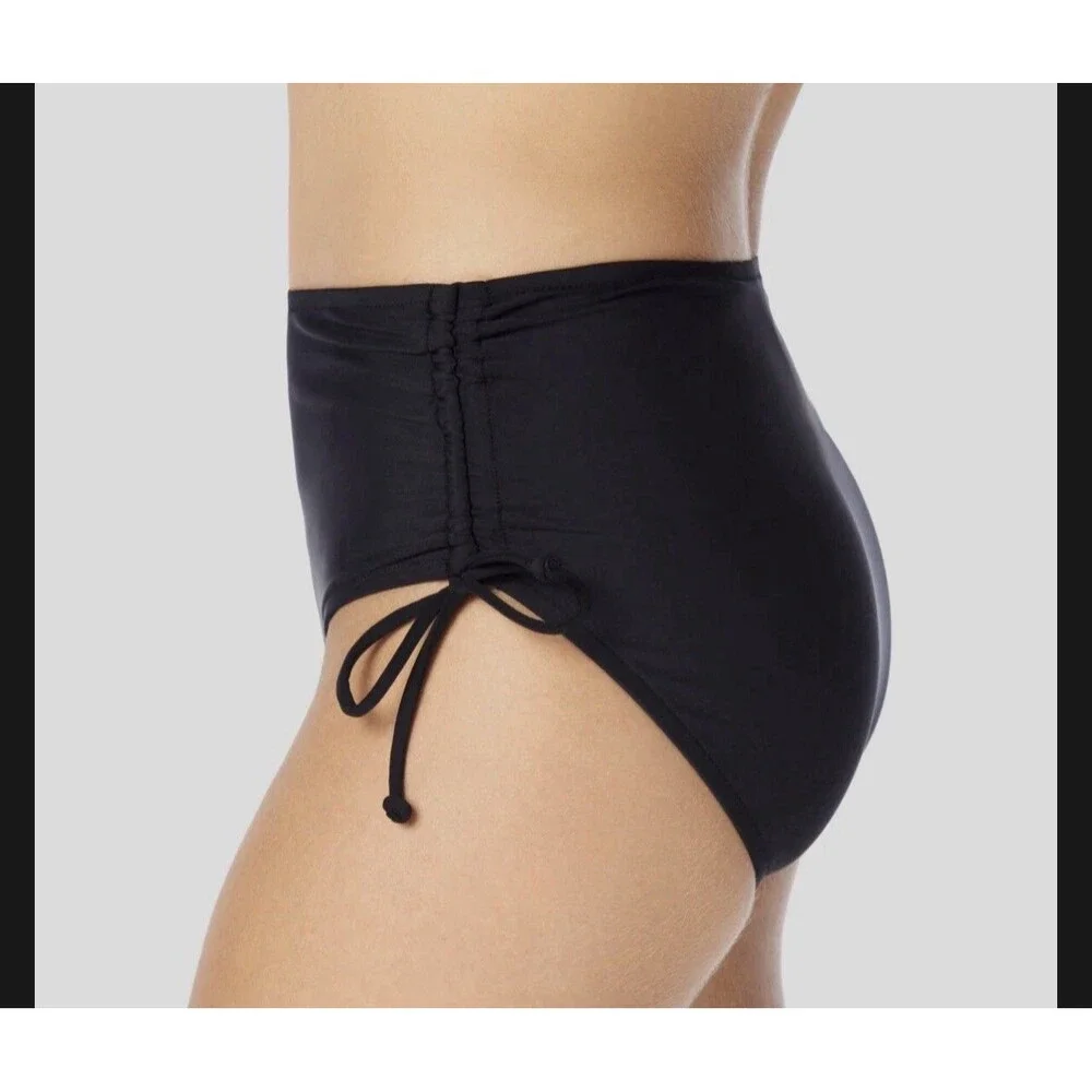 Swim Solutions Women's Black Adjustable Ruched Swim Brief Bottom Size 12 - Picture 2 of 6